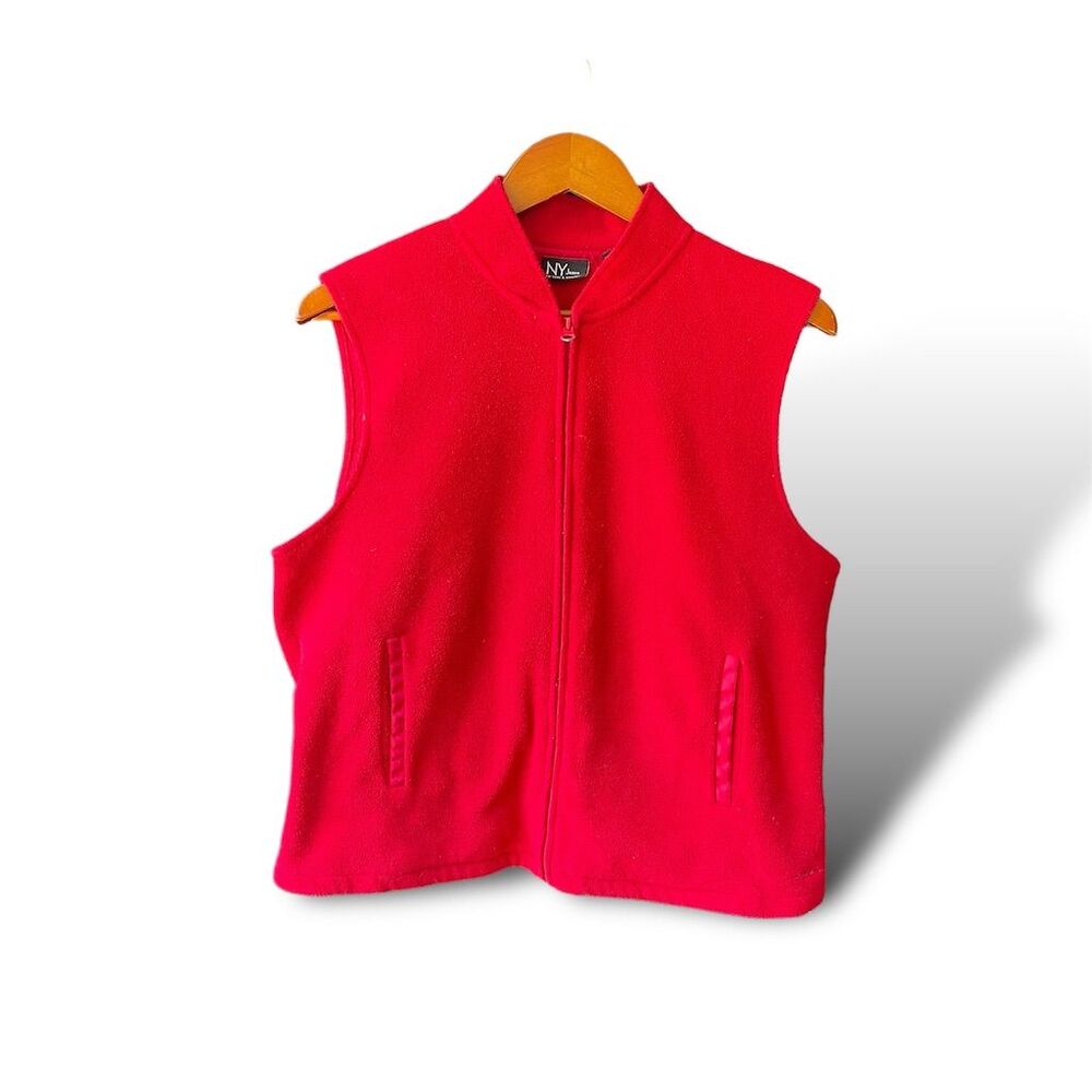 NY Jeans Women's Red Fleece Vest Full Zip Size Large Casual Sleeveless